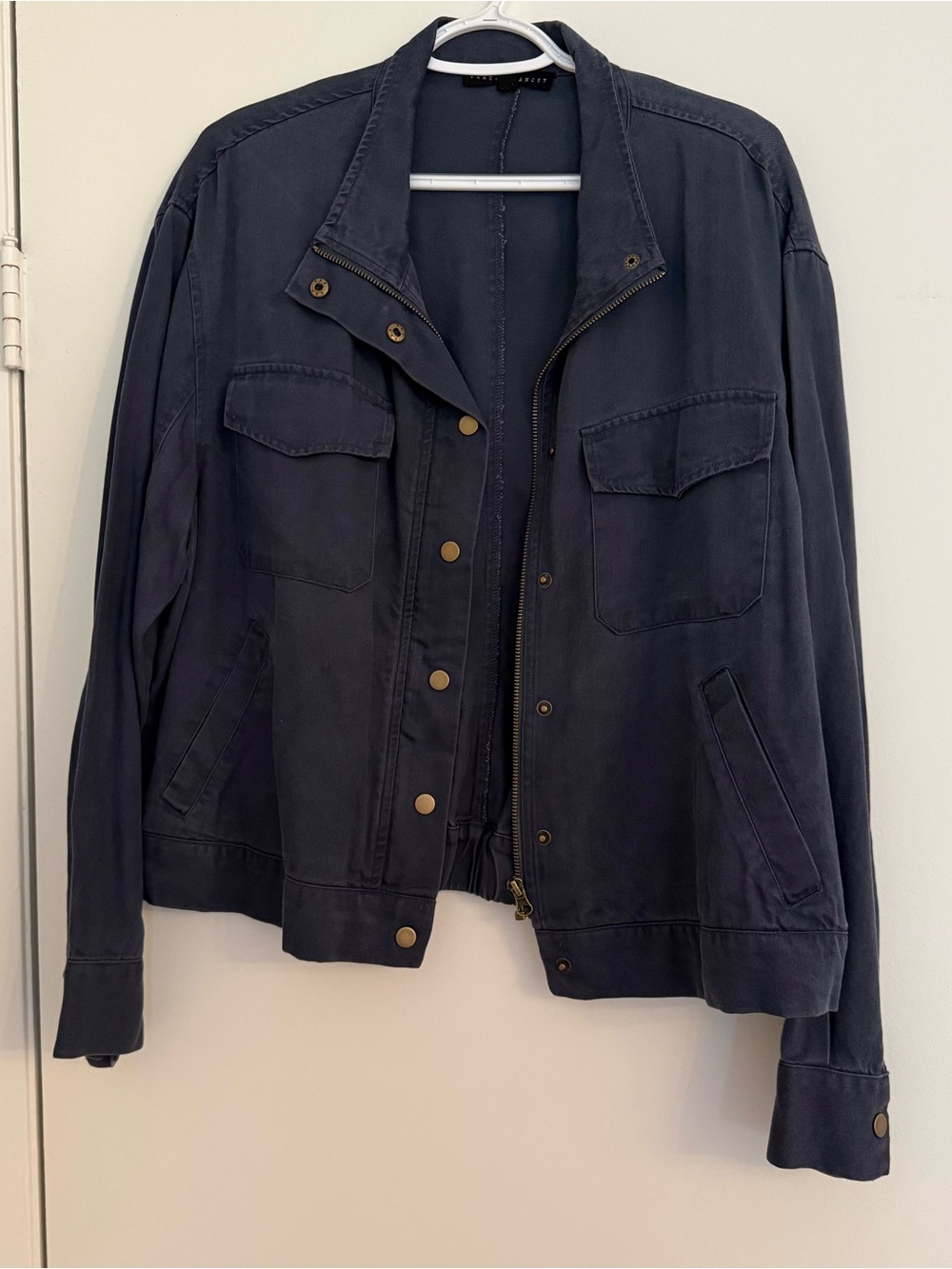 Dark Navy Utility Jacket with Button & Zip Front